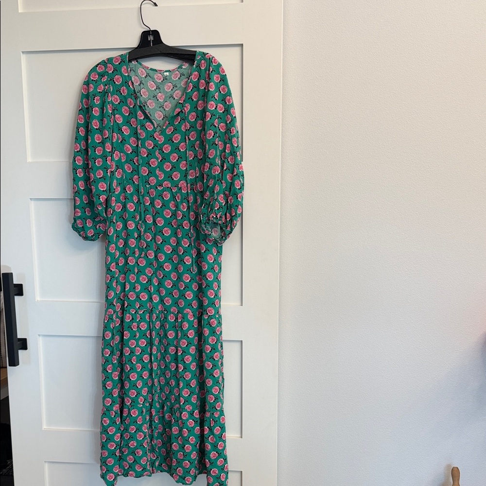 Floral Green and Pink Women's Tiered Dress